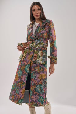 AKIRA Show Off Tapestry Trench Coat | Size 1X