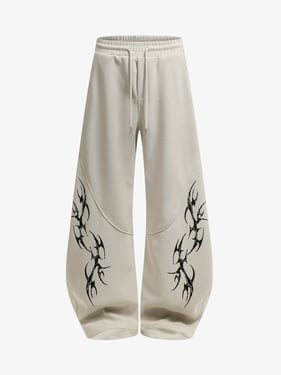 Retro Tribal Print Wide Leg Barrel Pants - Apricot / XL