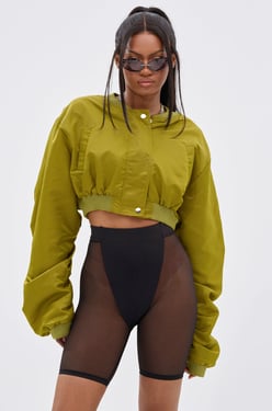AKIRA Take It Easy Cropped Bomber Jacket | Green | Size 1X