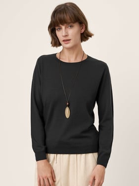 100% Extra-Fine Merino Wool Essential Crew Neck Knit Sweater BRIDGET - Charcoal Black / XXL