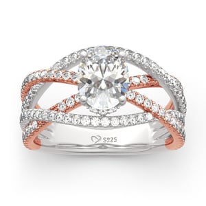 Jeulia Two Tone Twist Oval Cut Sterling Silver Ring