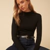 Black Ribbed High Neck Long Sleeve Top