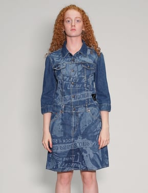 Peace' Laser Print Dark Denim Dress