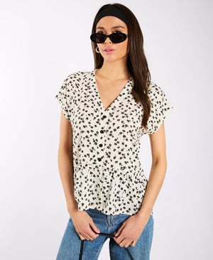 Ivory Floral Tiered Hem Top - 18