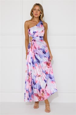 Lily Dreams One Shoulder Satin Maxi Dress Purple
