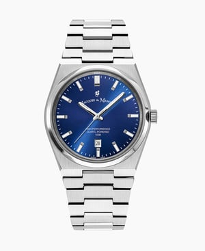 Horizon Gents 41mm Three-hands Date Silver-tone Blue dial Stainless steel swiss watch - 41 mm