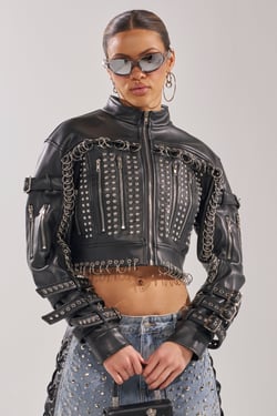 AKIRA Chopper Studded Moto | Black | Size 1X