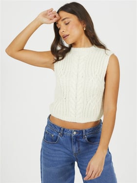 Brave Soul Cable Knit Tank Top - Cream - S
