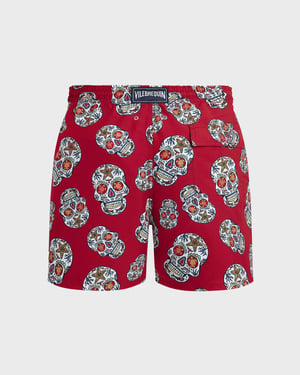 Vilebrequin - Men Red Swim Trunks Día De Muertos - Swimwear - Moorea - Red - Size XXXL