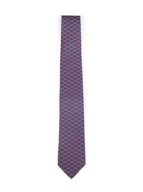 FERRAGAMO | Navy blue and red Gancini silk twill Zelig tie | Man | PZ