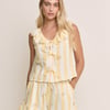 Yellow Striped Tie Front Linen-Blend Top