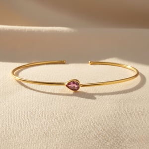 Gold Vermeil Plated Minimalist Ruby July Birthstone Bangle