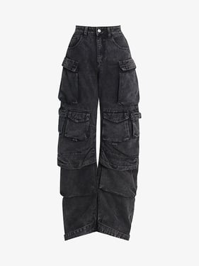 Thesupermade Street Stitching Multi-Pocket Workwear Washed Jeans - 2209 - Dark Grey / 2XL