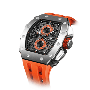 TSAR BOMBA Men's Affordable Luxury Quartz Watch | Silver Orange | Tonneau Case | Seiko Quartz Movement | 5ATM Waterproof Silicone Strap | Elemental TB8204Q