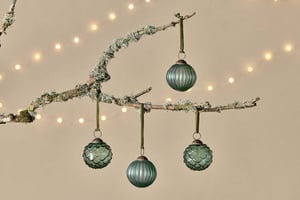 nkuku Hara Baubles Set Of 4 | Christmas Decorations | Green