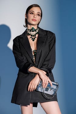AKIRA Ella Oversized Pinstripe Longline Blazer | Black | Size XL