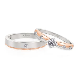 Jeulia Two Tone Prince Cloak & Princess Gown Couple Ring Sterling Silver