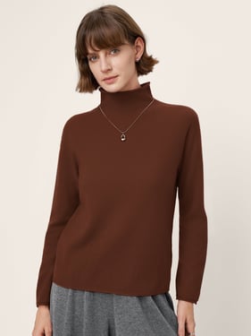 100% Mongolian Cashmere Rolled-Edge Turtleneck Sweater GIA - Walnut / XXL