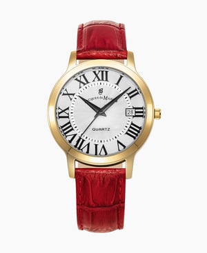 Genesis Gents 38mm Three-hands Date Red-tone White dial Leather strap swiss watch - 38 mm