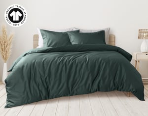 QE Home 300TC Organic Cotton Duvet Cover in Hemlock, GOTS Certified, Green, Queen