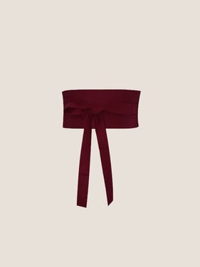 Linen Wide Tie-Front Waist Belt ZAFIRA - Burgundy Red / One Size