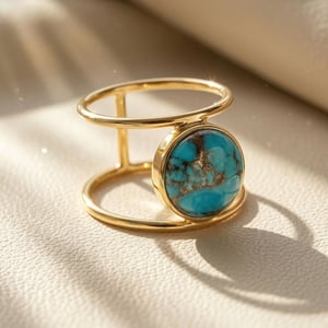 Turquoise Gemstone Gold Vermeil Plated Statement Ring - Large (US size 8/ UK size Q)