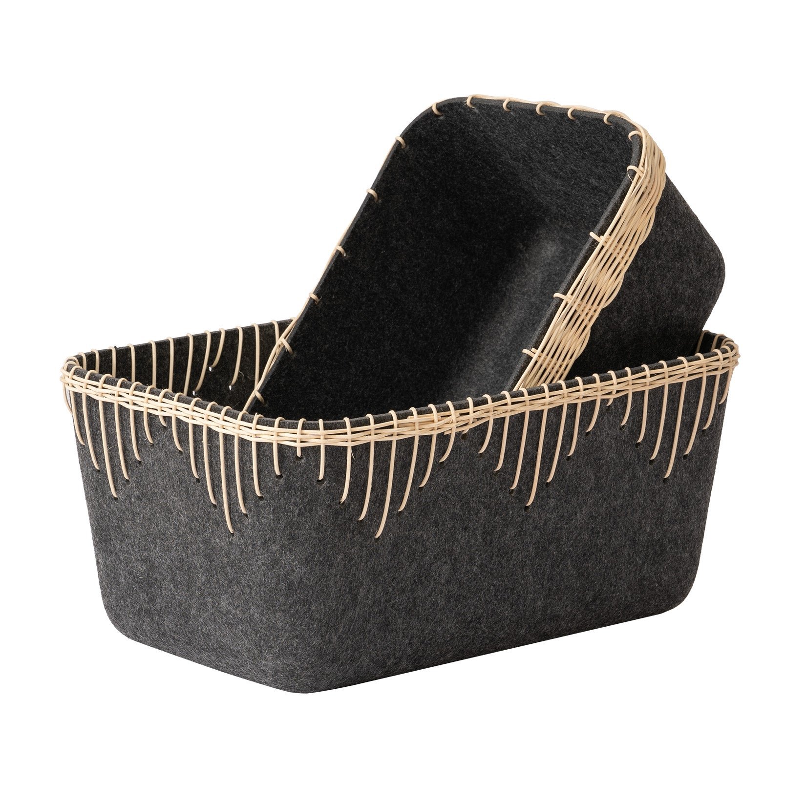 Yvette - Stone Grey Felt Rectangular Storage Basket M Set 2