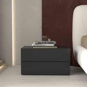 24" Modern Minimalist Black Bedroom Nightstand with 2 Drawers