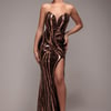 Goddiva Strapless Multi Sequin Maxi Dress - Bronze