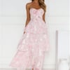 Spring Flower Strapless Maxi Dress Pink