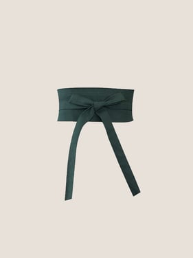 Linen Wide Tie-Front Waist Belt ZAFIRA - Moss Green / One Size