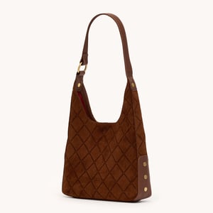 Hammitt Tim Chocolate Diamond Suede Antique Gold Med