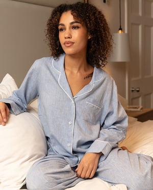 The Linen Edit Womens Blue Wide Leg Pyjama Set - 28