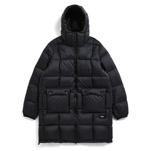 Taion Womens Volume Hood Down Coat Long Outer Black