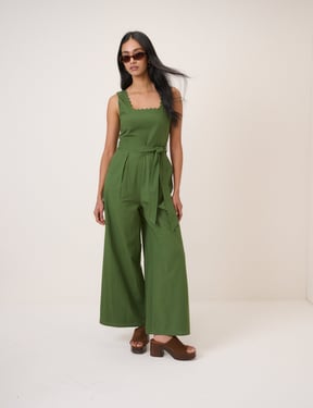 Green Square Neck Jumpsuit