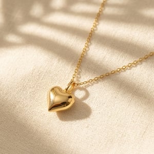 Gold Plated Puffed Heart Pendant Love Charm Necklace