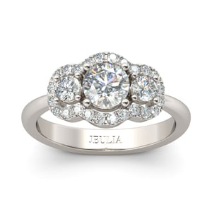 Jeulia Halo Three Stone Round Cut Sterling Silver Ring
