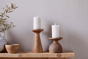 nkuku Omari Mango Wood Candlestick | Candles Holders & Lanterns | Small | Natural