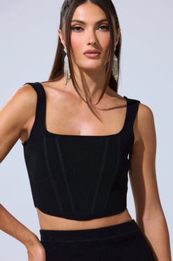 AKIRA Big Mood Fitted Corset Top | Black | Size XL