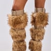 AKIRA Azalea Wang Amalbert Multi Fur And Buckles Boot | Brown | Size 8
