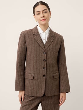 Wool Striped Notched Lapel Suit Blazer DAPHNE - Burgundy Stripe / XXL