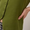 Green Scoop Neck Button Front Sleeveless Top