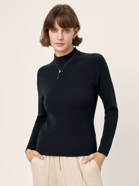 100% Mongolian Cashmere Seamless Tailored Mock Sweater RAYA - Charcoal Grey / XXL