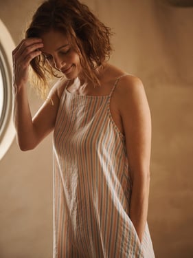 Womens Baby Pastel Stripe Gauze Midi Night Dress - 3XL / 22-24 / Natural