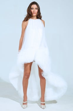 AKIRA Ari Tulle Ruffle High Low Mini Dress | White | Size 1X