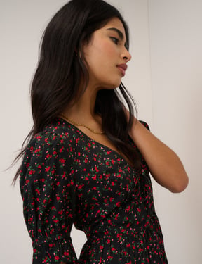 Black Floral Tiered Lia Midi Dress