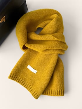 100% Wool Solid-Color Woven Scarf - Mustard / One Size