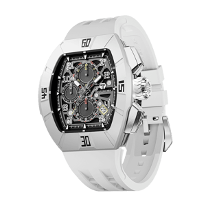TSAR BOMBA Men's Quartz Watch | Dynamic White | Atomic TB8214 | Fluororubber Bezel | Luxury Sport Watch | 50M Waterproof Sapphire Glass FKM Rubber Strap