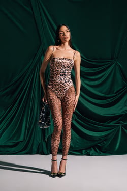 AKIRA Lennon Satin Mesh Printed Jumpsuit | Size XL