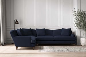 nkuku Deni Left Hand Corner Sofa | Make To Order | Grand | Brera Linen Indigo